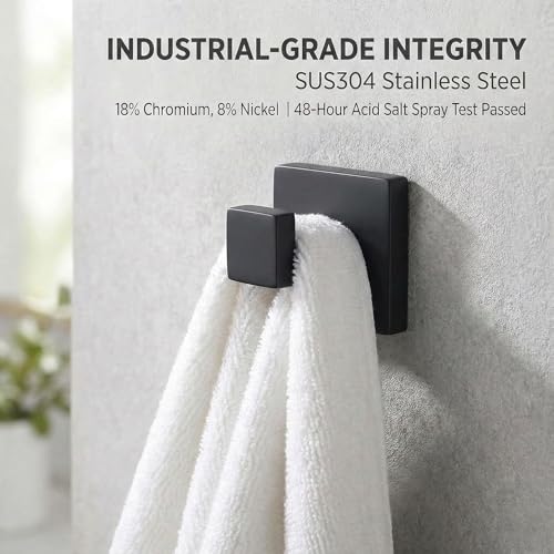 Hiuqixe Square Wall-Mount Robe Towel Hooks, 2-Pack, Matte Black - image 6