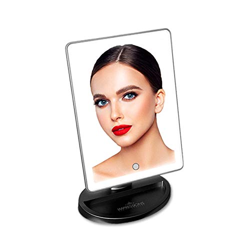 Impressions Touch Infinity Makeup Mirror with LED Strip Light, Vanity Mirror with Standing Base and Rechargeable Battery (Black)