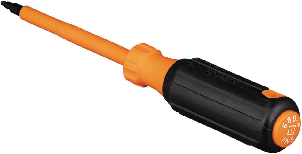 Klein Tools 6884INS Insulated Screwdriver, 1000V #1 Square Tip Screwdriver with 4-Inch Shank, Tip-Ident, Cushion-Grip Handle