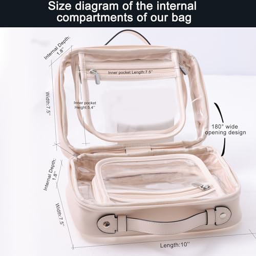 SANHECUN traveling toiletry case clear cosmetics case makeup bag Dimensions | LxWxH:10” x 4.5” x 7.5”(Beige, Medium) by SANHECUN - Used condition - Image 8