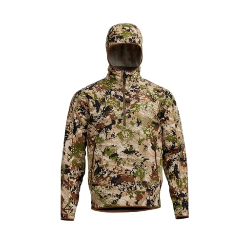 SITKA Alpha Fleece Hoodie – Durable 4-Way Stretch STORMFLEECE with DWR, Seamless Shoulders & Zippered Kangaroo Pocket, Subalpine, L