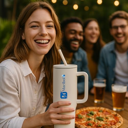 M MACIBOI Stainless Steel Insulated Tumbler with Handle & Flip Straw - Leakproof Travel Mug for Hot & Cold Drinks - Reusable tumbler with Lid, Keeps Hot 6–8 Hours & Cold 8–10 Hours, Cream | 40 oz | by M MACIBOI - Used condition - Image 4
