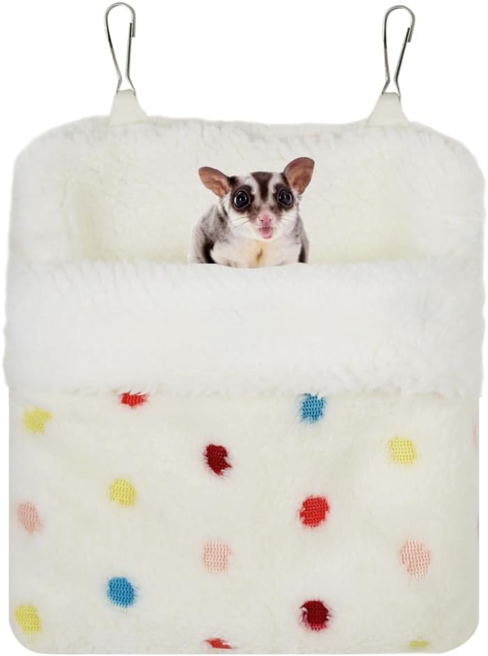 MiOYOOW Sugar Glider Sleeping Pouch, Winter Warm Plush Hamster Bed Hanging Small Animals Nest for Guinea Pig Squirrel Ferrets