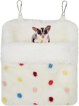 MiOYOOW Small Animals Sleeping Pouch Bag, Portable Hanging Hamsters Hammock Sackwith Double Hooks, Warm Soft Nest Bed for Sugar Gliders, Flying Squirrels