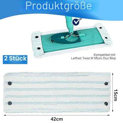 4 Stück Wischmopp Bezug für Leifheit Clean Twist M Micro Duo 33x15cm Bodenwischer Ersatzbezug für alle Böden Ersatz Wischbezug mit Click-System Mikrofaser Putzlappen ideal für Fliesen und Laminat