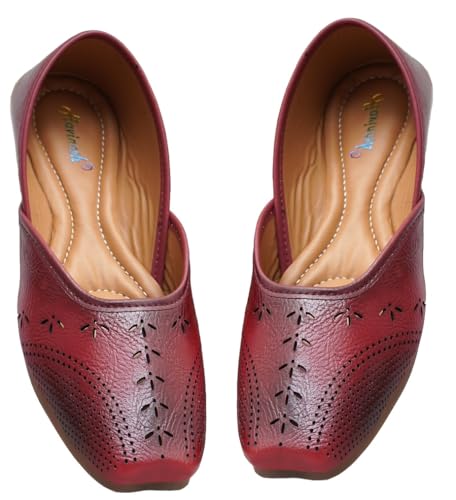 Image of Duosoft Women's Leather Ballet Flats, Black Perforated Design, Comfort Cushioned Insole, Slip-On Style Bellies Dw-201-Tan