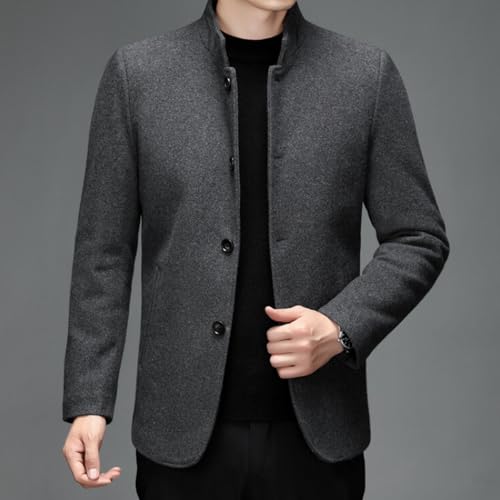 Maiyifu-GJ Men's Single Breasted Wool Blend Coats Slim Fit Stand Collar Wool Pea Coats Business Casual Winter Jacket Overcoat4