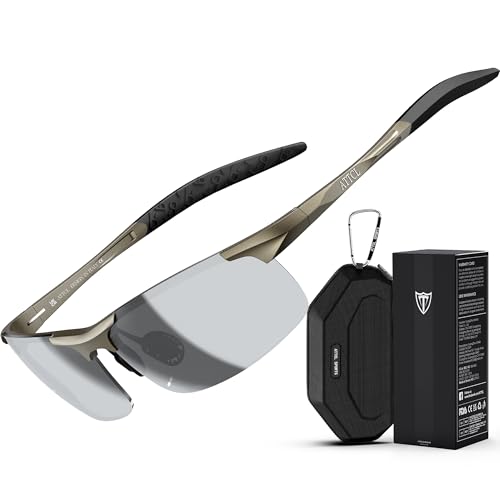 ATTCL Gafas de sol polarizadas para hombre deportivas: protección UV, antirreflejos, ligeras, de metal, conducción, pesca, golf, correr, 8177-champán-marrón-plateado/espejado, Medium