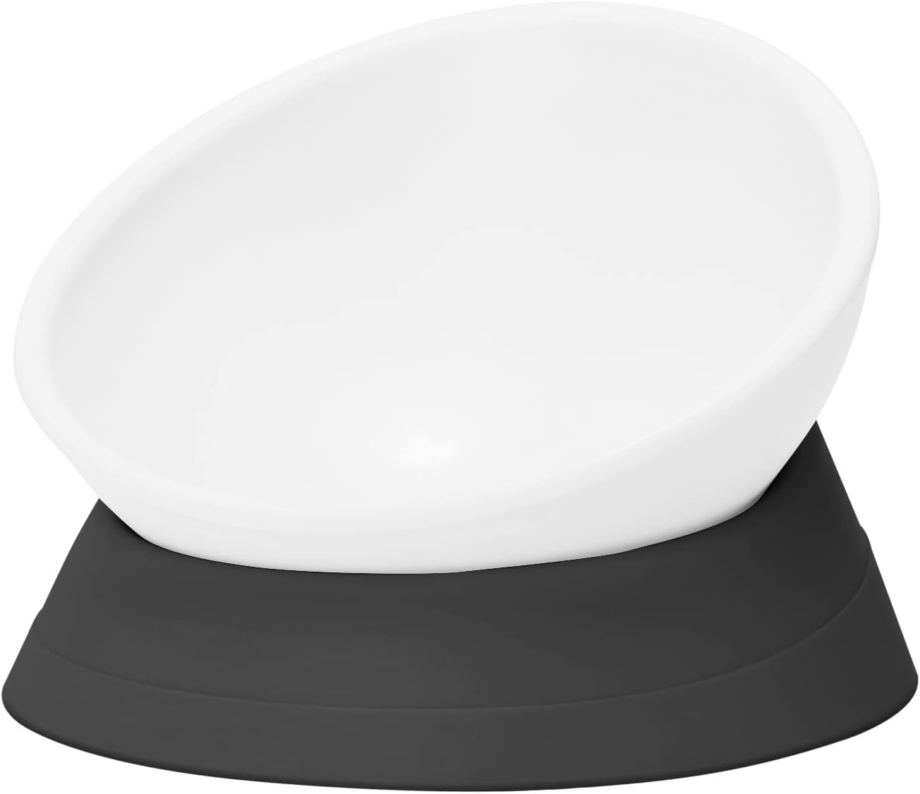 French Bulldog Food Bowl, Slanted Tilted Pug Dog Bowl,Non-Slip Pet Feeder for Frenchie, Shih Tzu, Flat Faced Small Dogs, Puppies,Cat (Black, M -2 Cup)