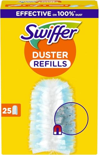 Swiffer Duster Plumeau Recharges, 25 Unités (5 Paquets de 5), Capture Poussière, Saleté, Poils et Allergènes, Efficace Contre 99.9% des Poussières, dans Les Coins Difficiles, Rapide et Efficace
