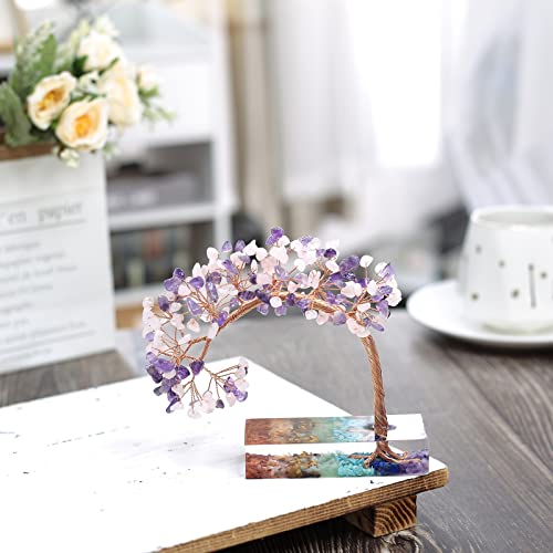 Nupuyai Amethyst & Rose Quartz Crystal Money Tree of Life with 7 Chakra Base - Image 4