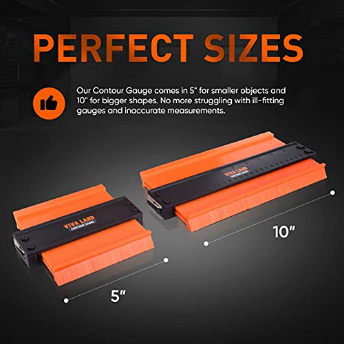 Contour Gauge Tool for Home Improvement 2 Pack, 10” and 5” Outline Marking Tool, Duplicator Profile Gauge Tool with Lock for Woodworking and Copying Angels Shapes Curves, Mens Gifts for DIY Handyman
