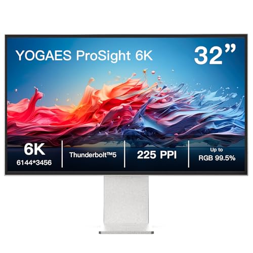 AtomFun YOGAES ProSight, 6K Monitor, 32 Inch IPS-6K Display (6144 × 3456), Aluminium Alloy Housing and Stand, HDR 600, Brightness of 450 cd/m², Height Adjustable, Contrast Ratio 2000:1 (IPS Panel)