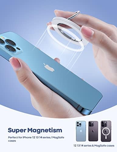 Magnetic Phone Ring Holder for MagSafe - Lamicall 360 Rotating Phone Grip [Removable & Wireless Charging Friendly] for iPhone 14 13 12 Pro/Pro Max/Plus/Mini, Other Devices Use with Iron Plate - White