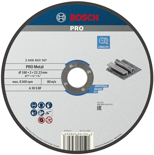 Bosch Professional 1x Mola da Taglio Diritta Standard for Metal (per Metallo & Acciaio, Ø 180 x 3 mm, Accessori Smeriglatrici Angolari)