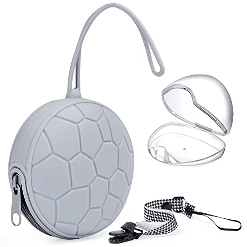 Orzbow 3 Piezas Portachupete Bebe de Silicona,Guarda Chupetes Bebe con Transparente Caja de Chupete y Cadenas Chupetes Bebé,sin BPA y No Tóxico,Silicona de Grado Alimenticio (Gris)