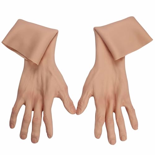 ZWSMS Silicone Male Gloves Realistic Silicone Hand Gloves Male Elderly Gloves for Cosplay Arm Cover Scars Prosthesis Color 1 40cm