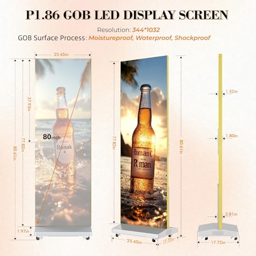 Image of MWE 80 inch P1.86 Spliceable LED Screen with Flight Case, Foldable LED Digital Signage Advertising Displays Kiosk with Publishing System, Portable Digital Poster for Events and Rentals (2 Panels), Silver