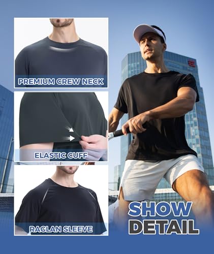 LalaHooK Workout Mens Shirts - Black Quick Dry Gym Short Sleeve Moisture Wicking T Shirts for Running Athletic Casual Work2