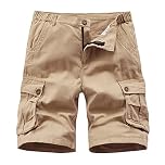iCKER Mens Multi-Pocket Cotton Shorts Camo Cargo Shorts Loose Fit Camouflage Short,Khaki,34