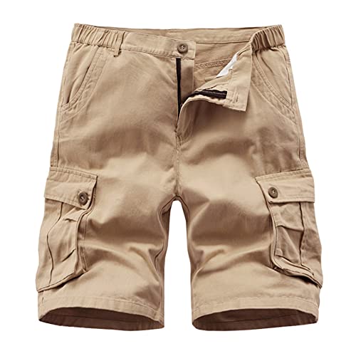 iCKER Herren Cargo Shorts Camouflage Freizeit männer Kurze Hose Lose Fit Baumwolle Bermuda Camo Shorts Sommer,Khaki,Gr.36