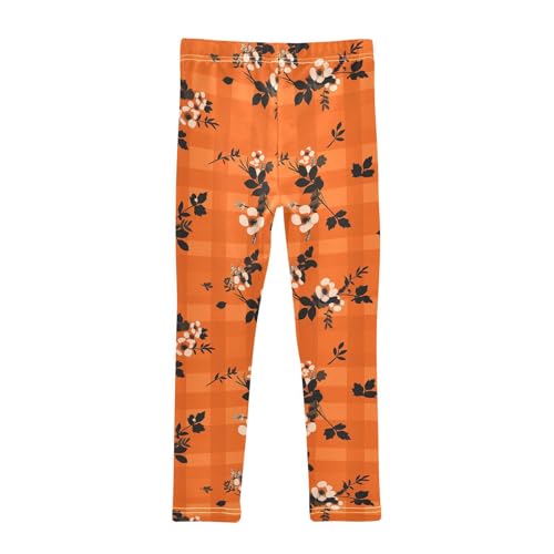 KLL Orange and Black Buffalo Check Girls Basic Leggings Fashion Full Length Activewear Sports2