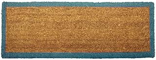 100% Natural Coir Door Mat 125 x 40cm Indoor Outdoor Non-Slip Backing Long Decorative Welcome Doormat for Hallway Foyer Dirt Trapper Large Entrance Runner [Teal Outline]