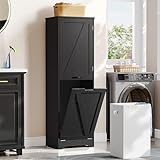 DWVO Tilt Out Laundry Hamper - 53' Tall Bathroom Storage Cabinet Laundry Cabinet with Adjustable Shelves and Clothes Basket, Laundry Hamper Shelf for Laundry Room Bathroom Organizer, Black
