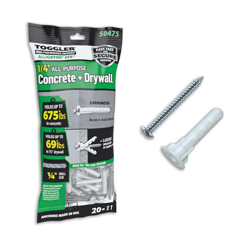 TOGGLER ALLIGATOR AF6 Flanged Anchor with Screws, Polypropylene, Made in US, For #6 to #12 Fastener Sizes (Pack of 20)