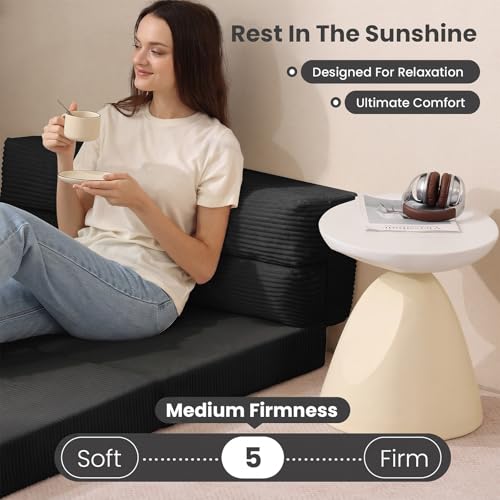 JUIKURY Folding Sofa Bed, Convertible Sleeper Chair with Pilow Foldable Matress, 2 in 1 Pull Out Loveseat Sofa Portable Fold Out Chair Bed Floor Couch Lounge for Living Room (Black, Full) by JUIKURY - Used condition - Image 4