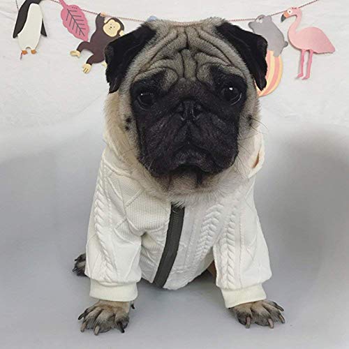 Meioro Dog Sweater Zipper Hooded Dog Cat Clothes Cute Pet Clothing Warm Hooded Winter Warm Puppy French Bulldog Pug (M, White) #TOP2