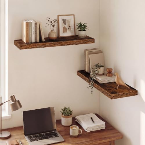 Image of Dreamland 30 Inches Floating Shelves for Wall,9.3 inch Deep Long Floating Shelves Set of 2,Large Display & Storage Shelf,Wall Shelf for Bathroom Bedroom Living Room Kitchen Office,Rustic Brown