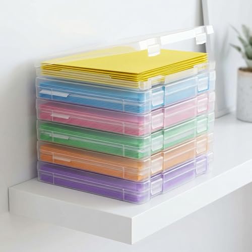 Hulvyzu 6 PCS Boite de Rangement a4 avec Couvercle, 31 * 21.5 * 5cm Boite de Rangement Documents a4 Plastique Boîtes d'Archives a4 Boite Rangement Papier pour Scrapbooking, Travaux Manuels, Lettres