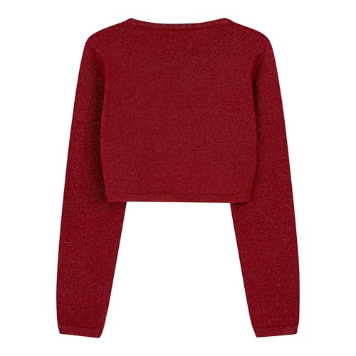 Image of BOLEROSE Girls Sparkle Long Sleeve Bolero | Open Front, Heart Diamante Button, Glitter Thread, Cropped Length, Ribbed Cuffs, Won't Shed or Flake, Ages 3-14