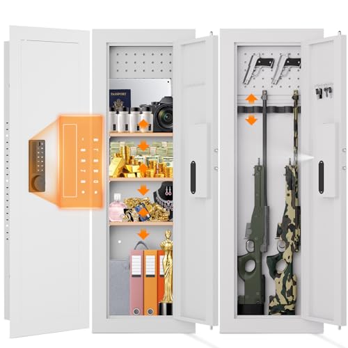 Image of 47.24 inch Wall Safe Between the Studs, Hidden Safe with Removable Pegboard, Wall Gun Safe with 3 Adjustable Shelves and Magnetic Slot (White-Digital)