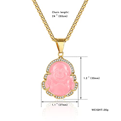 P.BLAKE Laughing Buddha Buddah Necklaces For Women Men, Ice Out Buddha Pendant For Men Women with Stainless Steel Gold Chain 24 inches
