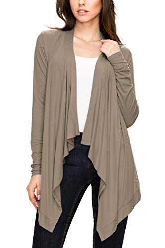 Image of Lock and Love Women's Draped Front Open Asymmetrical Cardigan - Casual Long Sleeve Lightweight Duster