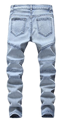 Fredd Marshall Boys Stylish Moto Biker Skinny Ripped Wrinkled Stretch Fit Light Blue Denim Jeans,Light Blue,12 #TOP1