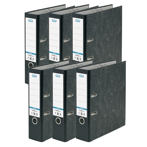 Elba A4 Lever Arch Files, Black Cloud Effect, Durable Matt Paper-on-Board Filing Folders, 80 mm Spine Holds Up to 560 Sheets, Pack of 6