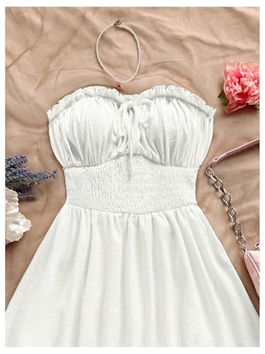 Image of Floerns Women's Vacation Strapless Tube Dress Ruffle Hem A Line Mini Dresses