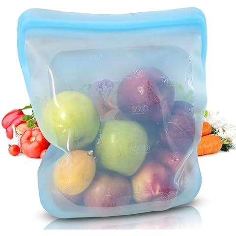 135oz. XXL Reusable Bags, Food Storage Containers, 1 Gallon Freezer Bags - Multi-use Food Bag for kitchen organization and storage (Extra Large Bags, XX-Large - Blue) Cover