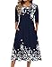 Zeagoo Plus Size Midi Dresses for Women 2026 Flowy Aline Beach Sundress Casual Loose Tshirt Dress with Pockets 3/4 Sleeve Crewneck Swing Dress Navy Blue Floral