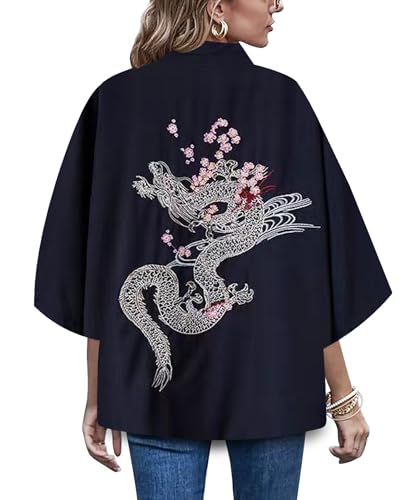 Image of LAI MENG FIVE CATS Women's Summer Cardigan Lightweight Kimono Floral Print Loose Cover up Casual Tops