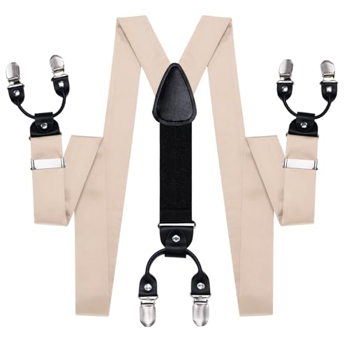 Image of Hi-Tie Men Suspender Bowtie Set Suspenders Pre-tied Bow Tie Pocket Square Cufflinks Adjustable Y Shape 6 Clips Braces Tuxedo