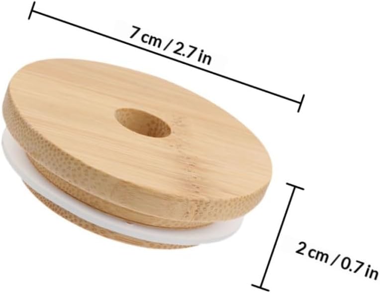 8pcs Jar Lids with Straw Hole 70mm Wide Mouth Glass Cup Replacement Covers Reusable Wooden Sealing Lids for Mason Jars and Canning Storage