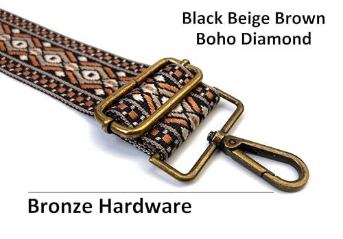 Image of Purse Strap with Bronze Hardware Guitar Style Adjustable Shoulder Crossbody Replacement Strap | Premium Webbing with Bronze Hardware Clip-On Installation Adjustable Length Comfortable Wide Guitar Style Strap