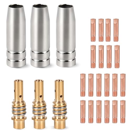 SWAWIS 26 Pièces D'usure pour Poste à Soudure MIG MAG Accessoires avec 20 Embouts de Contact, 3 Buses à Gaz, 3 Tubes Diffuseurs, Accessoires de Soudure pour Poste à Soudure MIG MAG AK15/MB15