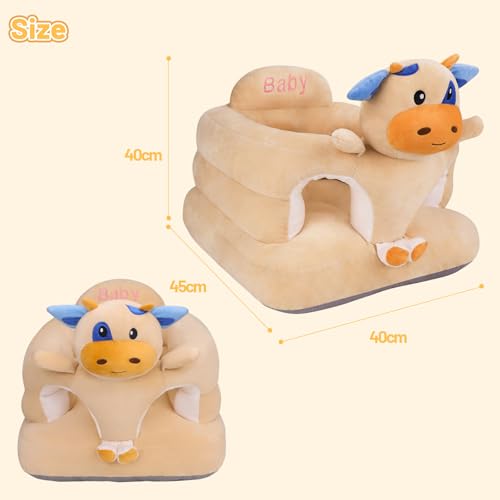 KAKIBLIN Baby Sit Up Chair Baby Support Sofa, Baby Sofa Chair, Soft Plush Cartoon Animals Learning to Sit Cushion Seats for Toddlers 3-24 Month Infant Sitting Chair (Cow) - Thumbnail 3