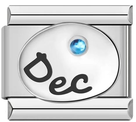 Abalorio de plata italiana de 9 mm de acero inoxidable compatible con pulseras Nomination de 9 mm con topacio azul de diciembre, Metal