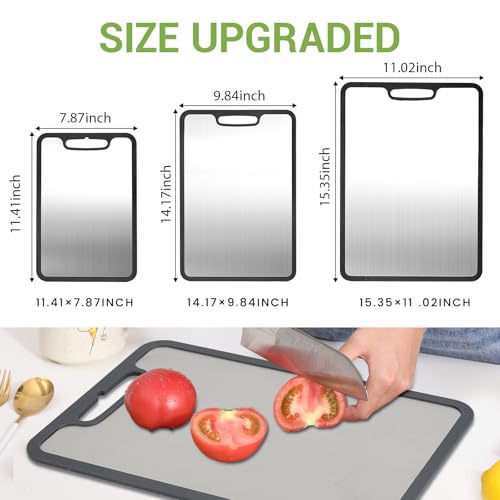 Titanium Cutting Boards for Kitchen & Camping,Metal Cutting Board,Stainless Steel Cutting Board,Chopping Boards for Kitchen and Camping,Silicone Edge for Non-Slip & Non-Cut Medium(14''×9.8'') - Image 6